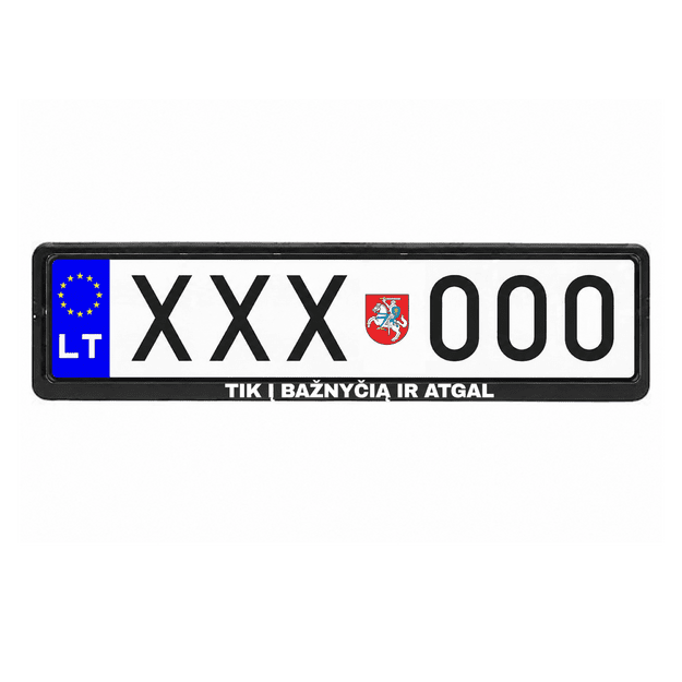 Automobilio numerių rėmelis su užrašu TIK Į BAŽNYČIĄ IR ATGAL